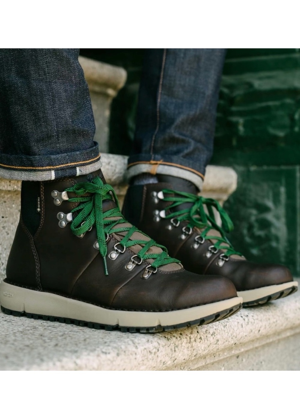 Danner Brown Leather Boots with Green Laces in Excellent Condition
